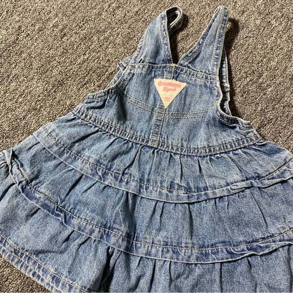 Vtg Osh Kosh Jean Overall Denim Dress Vestbak Tiered 18M - Picture 3 of 9